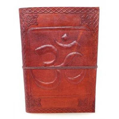 5&quot; x 7&quot; Om Embossed Leather Journal with Cord, SKU JB75-OM, UPC 6016229325392