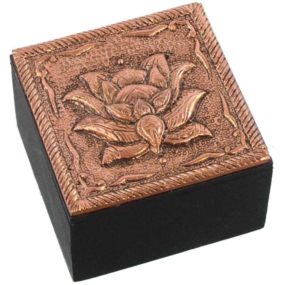 2.3&quot; Bronze Metal Trinket Box - Lotus, SKU KH-44411, UPC 6016231686641