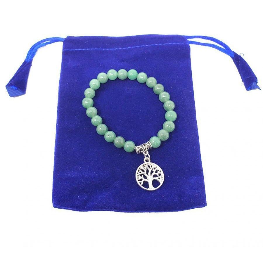 8 mm Elastic Bracelet Round Beads - Green Aventurine with Tree of Life in Velvet Bag, SKU BS70, UPC…