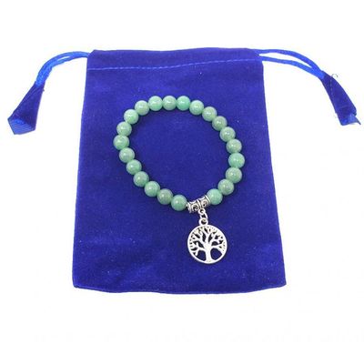 8 mm Elastic Bracelet Round Beads - Green Aventurine with Tree of Life in Velvet Bag, SKU BS70, UPC…