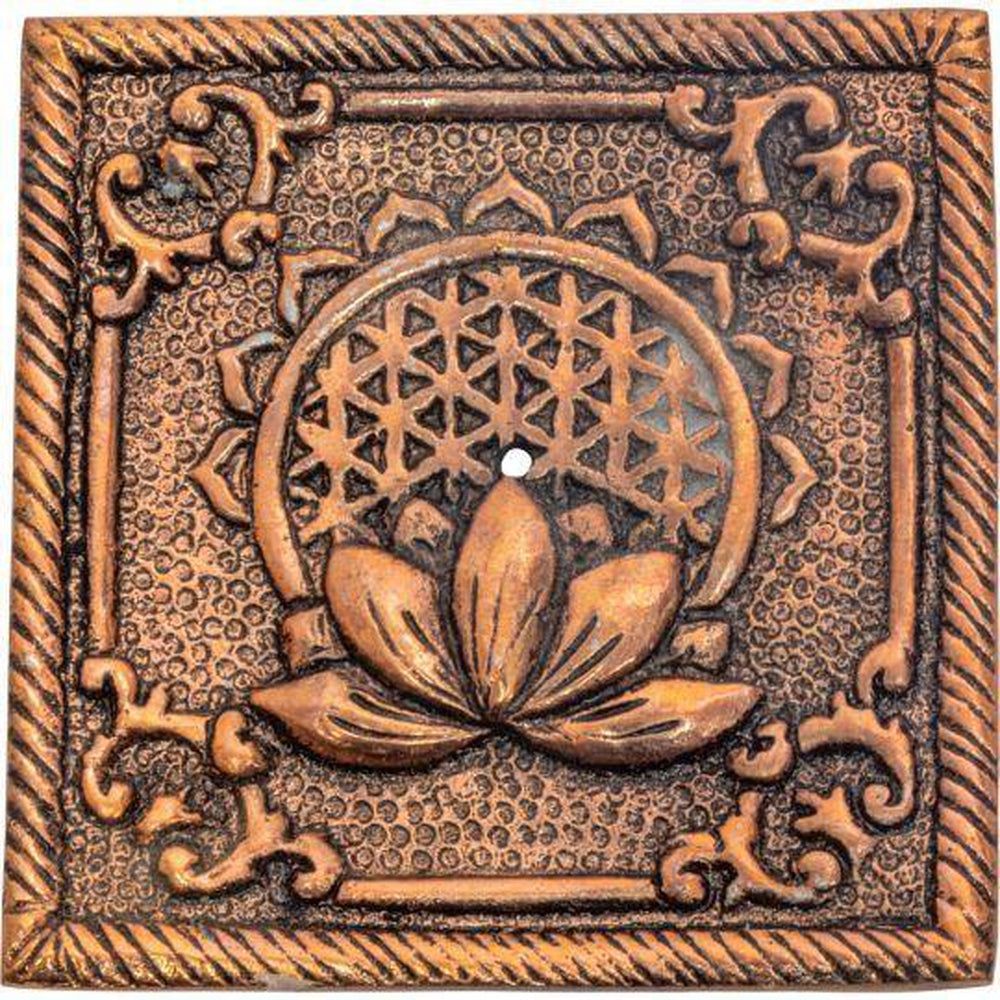Aluminum Square Incense Holder Copper - Flower of Life, SKU KH-89653, UPC 6016223264284