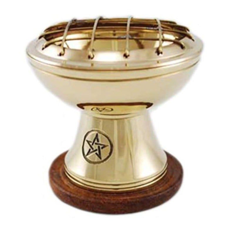 2.5&quot; Pentagram Screen Brass Burner with Coaster, SKU CRN3, UPC 6016224490408