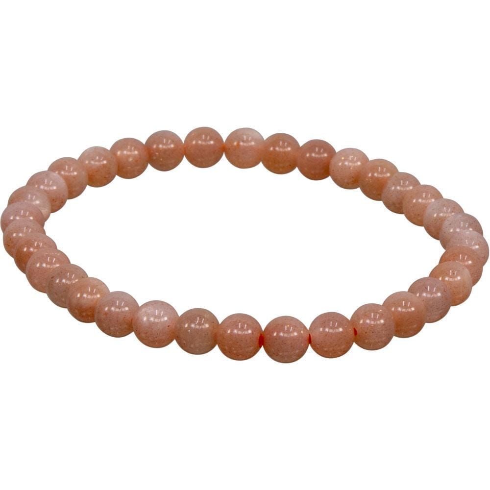 6-7 mm Elastic Bracelet Round Beads - Peach Moonstone, SKU KH-98605, UPC 6016211497489