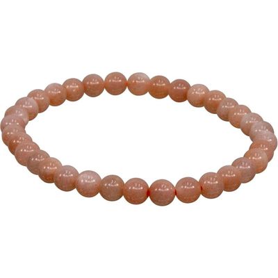 6-7 mm Elastic Bracelet Round Beads - Peach Moonstone, SKU KH-98605, UPC 6016211497489