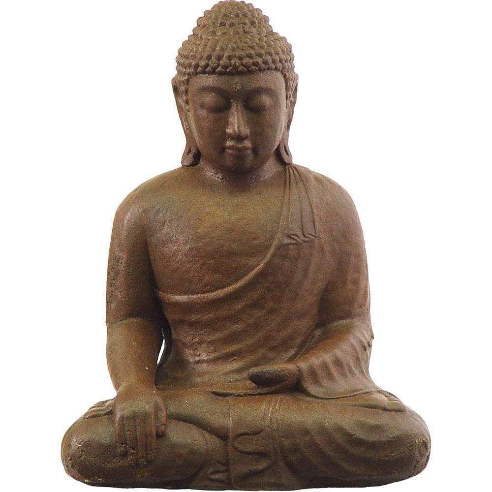 13&quot; Volcanic Stone Statue - Buddha Touching the Earth - Brown, SKU KH-33607, UPC 6016213446485