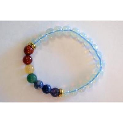 8 mm Elastic Bracelet Round Beads - Chakra &amp; Opalite in Velvet Bag, SKU BS52, UPC 6016003250223