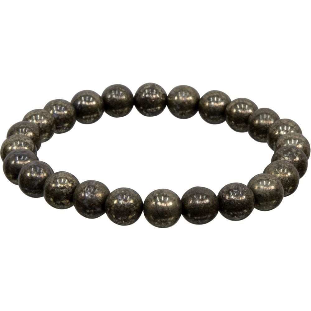 8 mm Elastic Bracelet Round Beads - Pyrite, SKU KH-98686, UPC 6016214121183