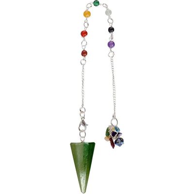 Hexagonal Pendulum - Green Aventurine with Chakra Chain, SKU KH-61268, UPC 6016203113106