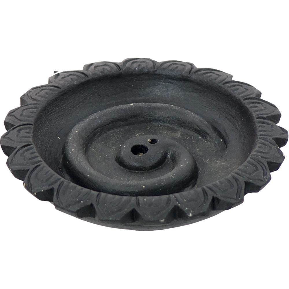 3.5&quot; Ceramic Rope Incense Holder - Black, SKU KH-89455, UPC 6016200795749
