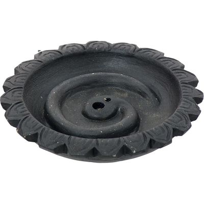 3.5&quot; Ceramic Rope Incense Holder - Black, SKU KH-89455, UPC 6016200795749