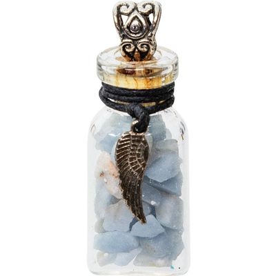 1.75&quot; Gemstone Chip Bottle Necklace - Angelite with Angel Wing, SKU KH-99237, UPC 6016225581549