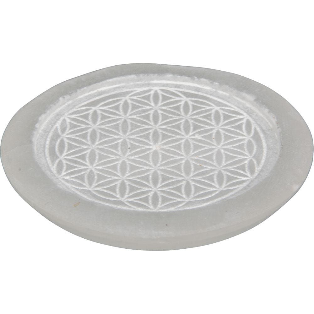 3.5&quot; Soapstone Incense Holder - Flower of Life - White, SKU KH-89587, UPC 6016206165157