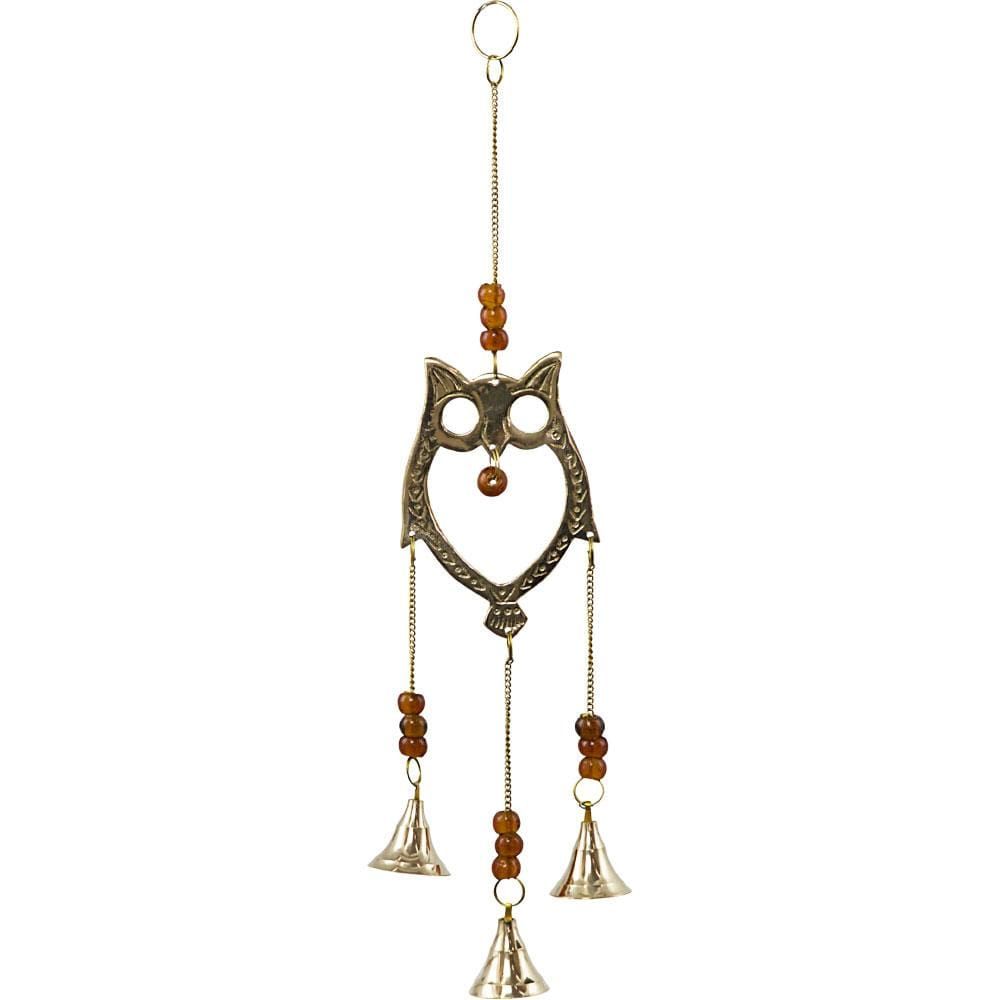 14&quot; Brass Bell Chime - Owl with Brown Beads, SKU KH-31332, UPC 6016200984976