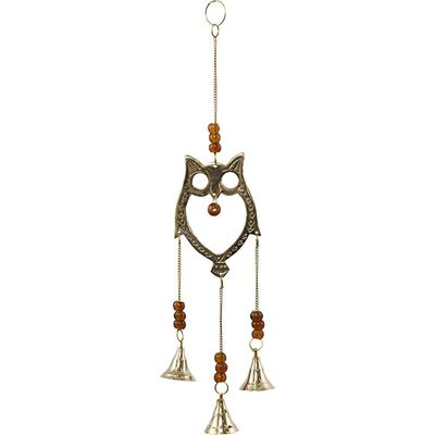 14&quot; Brass Bell Chime - Owl with Brown Beads, SKU KH-31332, UPC 6016200984976