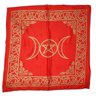 21&quot; Satin Altar Cloth - Triple Moon Pentagram on Red &amp; Gold, SKU SC96-Red, UPC 6016000542512