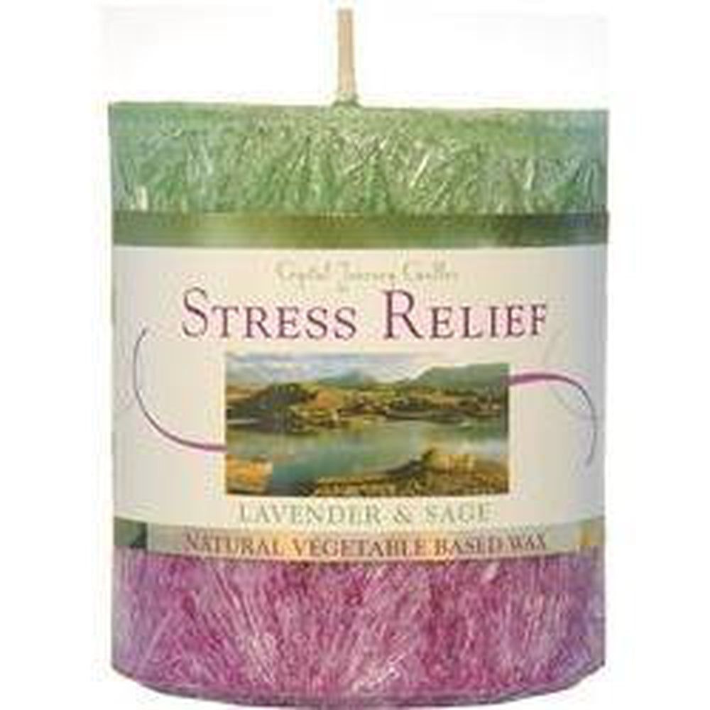 3&quot; x 3.5&quot; Natural Pillar Candles - Stress Relief, SKU CJ-V006, UPC 6016207162148