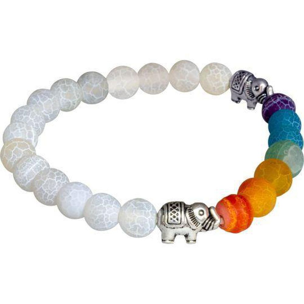 8 mm Elastic Bracelet Round Beads - Chakra &amp; Cracked Agate with Elephant, SKU KH-98793, UPC 6016216…