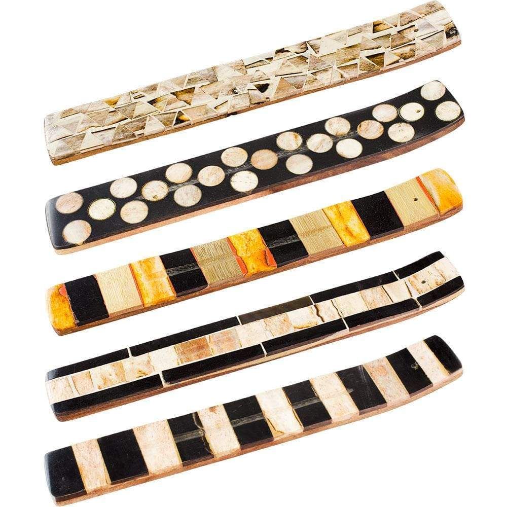 10.5&quot; Bone Mosaic &amp; Wood Incense Holder - Natural Tones (Random Design), SKU KH-89453, UPC 60162081…