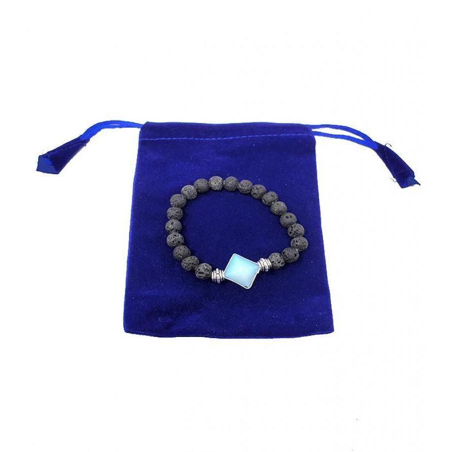8 mm Elastic Bracelet Round Beads - Lava Bracelet with Opalite Pyramid in Velvet Bag, SKU BS83, UPC…