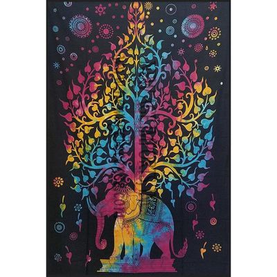 54&quot; x 86&quot; Elephant Tree of Life Tie Dye Tapestry, SKU TST-ETT, UPC 6016204391350