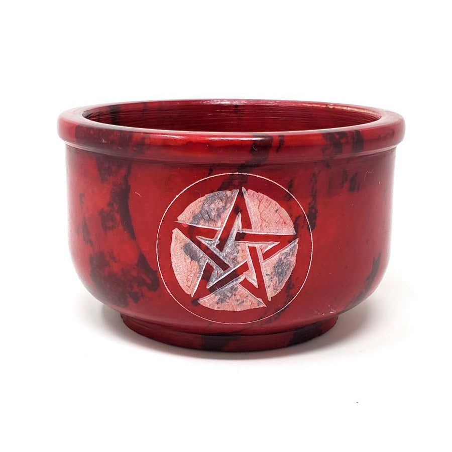 4&quot; Red Pentagram Soap Stone Bowl Burner, SKU ST5J, UPC 6016008475423