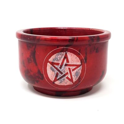 4&quot; Red Pentagram Soap Stone Bowl Burner, SKU ST5J, UPC 6016008475423