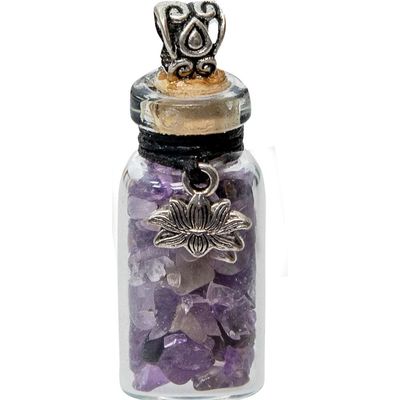 1.75&quot; Gemstone Chip Bottle Necklace - Amethyst with Lotus, SKU KH-99235, UPC 6016205730769