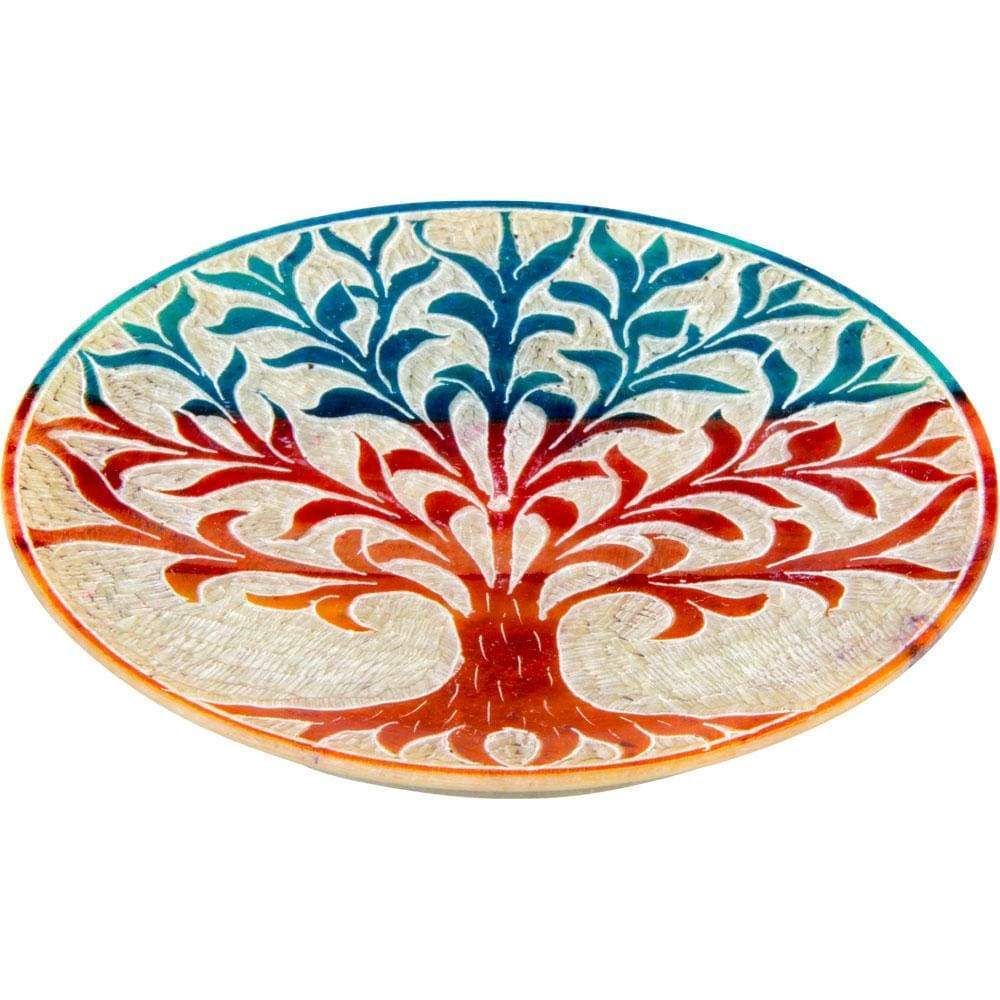 4&quot; Soapstone Round Incense Holder - Tree of Life - Natural, SKU KH-89553, UPC 6016205392332