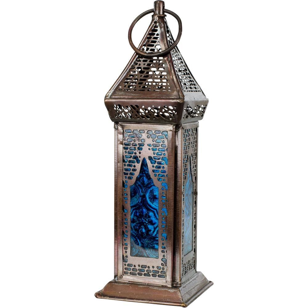 7.5&quot; Glass &amp; Metal Lantern - Azurus Turquoise, SKU KH-05223, UPC 6016211183122