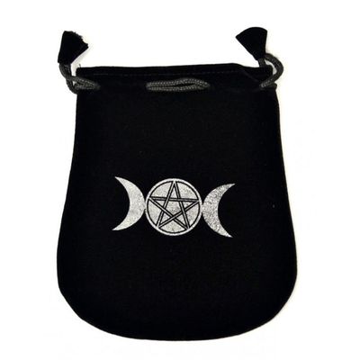 5&quot; x 5&quot; Black Velvet Bag - Triple Moon Pentagram, SKU Y002-VBTM, UPC 6016211183115