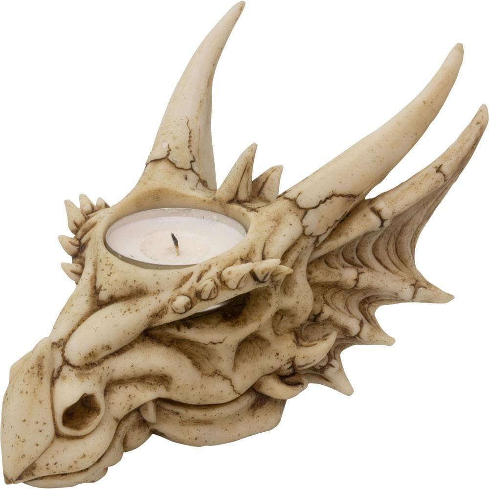 6.25&quot; Polyresin Tealight Holder - Dragon Skull, SKU KH-33459, UPC 6016209163167