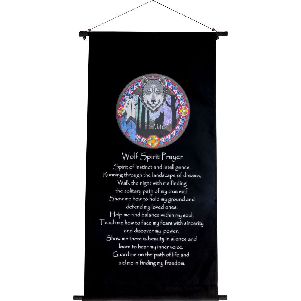 32&quot; Cotton Inspirational Banner - Wolf Spirit Prayer, SKU KH-57531, UPC 6016225437488