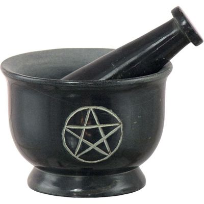 4&quot; Soapstone Mortar &amp; Pestle - Black Pentacle, SKU KH-64203, UPC 6016200650673