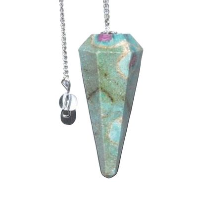 6-Sided Pendulum - Ruby Fuchsite, SKU PEND-73, UPC 6016200027086