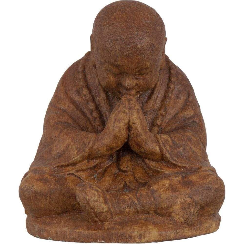 8&quot; Volcanic Stone Statue - Praying Monk - Brown, SKU KH-33695, UPC 6016214095019