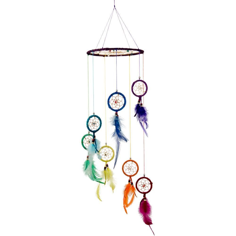 20&quot; Dreamcatcher - Mobile Chakra with Feathers, SKU KH-30080, UPC 6016219550513