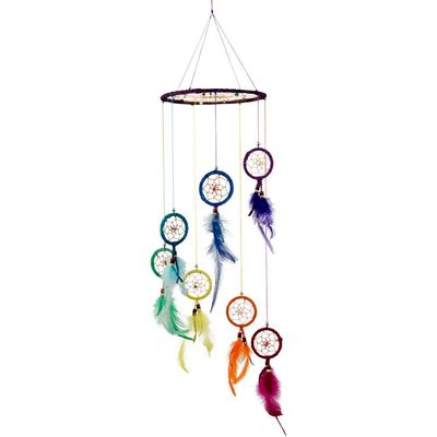 20&quot; Dreamcatcher - Mobile Chakra with Feathers, SKU KH-30080, UPC 6016219550513