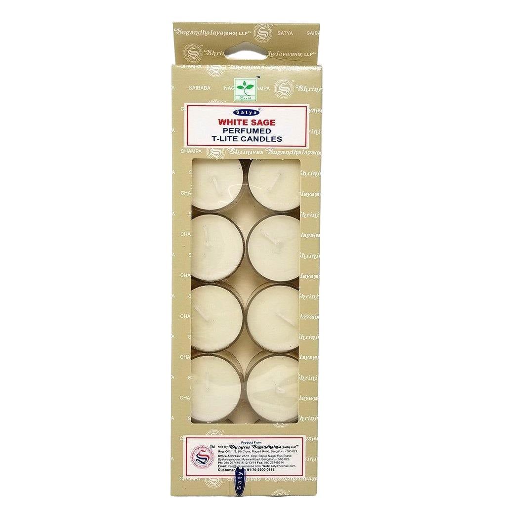 Satya Tealight Candles (12 in Box) - White Sage, SKU WSTL, UPC 6016203063074