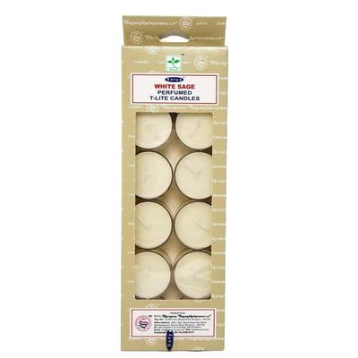 Satya Tealight Candles (12 in Box) - White Sage, SKU WSTL, UPC 6016203063074