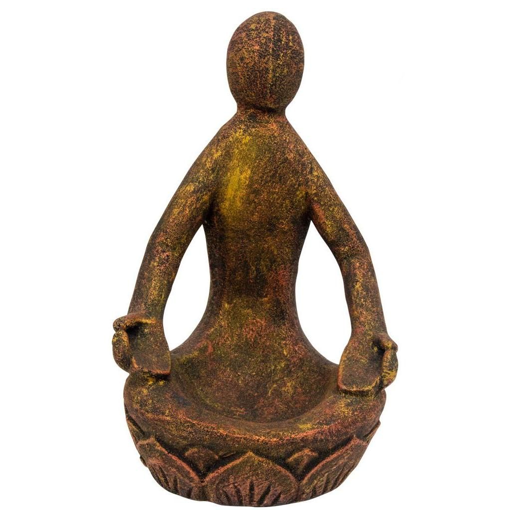 10&quot; Volcanic stone Statue - Lotus Yoga Goddess - Gold/Red, SKU KH-33760, UPC 6016207660613