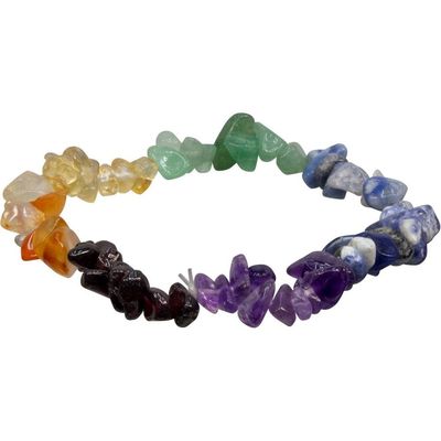 Gemstone Chips Elastic Bracelet - 7 Chakras, SKU KH-98271, UPC 6016216141189