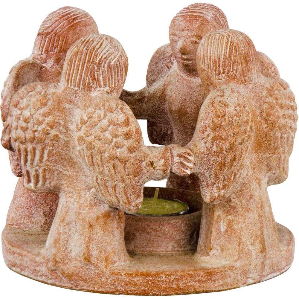 6&quot; Terracotta Tealight Candle Holder - Circle of Angels, SKU KH-03571, UPC 6016208387373