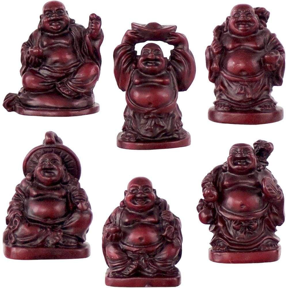 1&quot; Polyresin Redstone Feng Shui Figurines - Buddha (Set of 6), SKU KH-32108, UPC 6016204026030