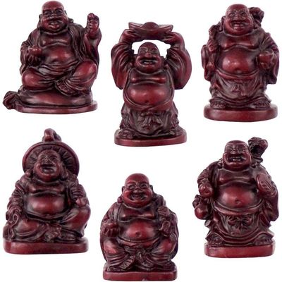 1&quot; Polyresin Redstone Feng Shui Figurines - Buddha (Set of 6), SKU KH-32108, UPC 6016204026030