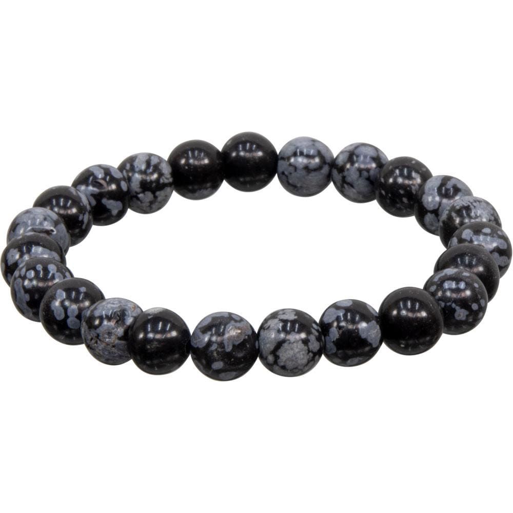8 mm Elastic Bracelet Round Beads - Snowflake Obsidian, SKU KH-98703, UPC 6016213310359