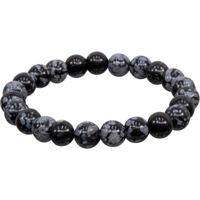 8 mm Elastic Bracelet Round Beads - Snowflake Obsidian, SKU KH-98703, UPC 6016213310359