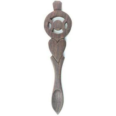 6.5&quot; Triple Moon Ritual Sheesham Wood Spoon, SKU SPS03, UPC 6016218870858
