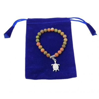 8 mm Elastic Bracelet Round Beads - Unakite with Turtle in Velvet Bag, SKU BS75, UPC 6016007181158