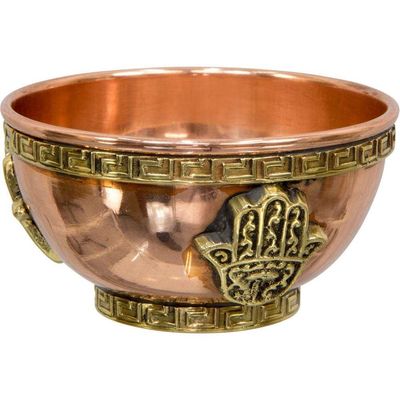 3&quot; Copper Bowl Incense &amp; Charcoal Burner - Fatima Hand, SKU CB3H, UPC 6016200502521