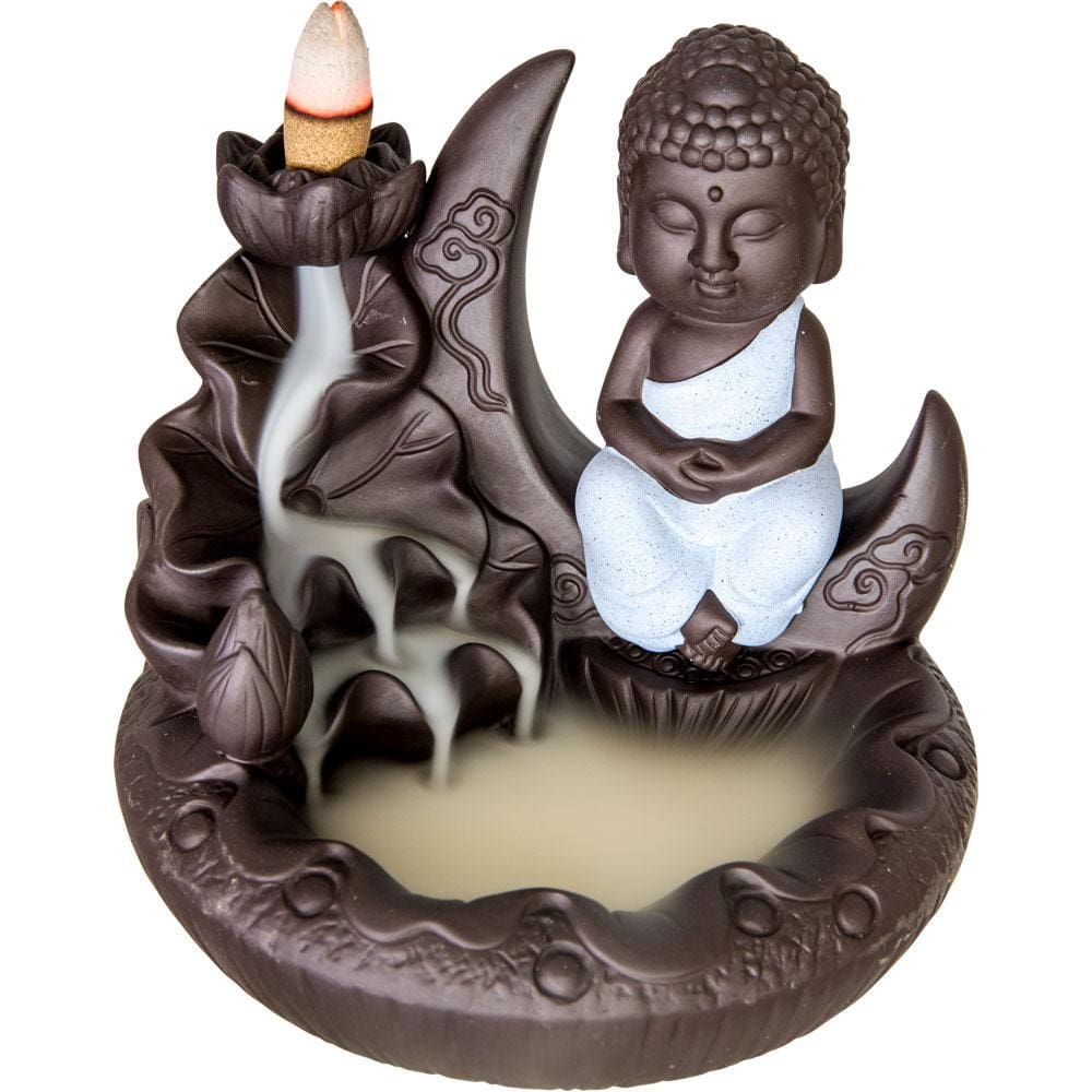 4.75&quot; Ceramic Backflow Incense Burner - Moon Buddha, SKU KH-89566, UPC 6016206371367